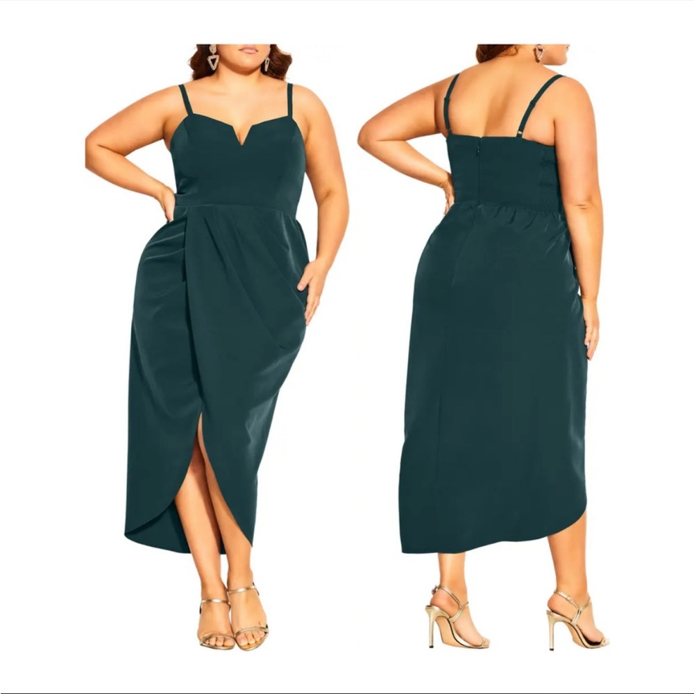 City Chic Sassy V Neck Dress in Emerald SZ 22 NWT - Picture 2 of 8